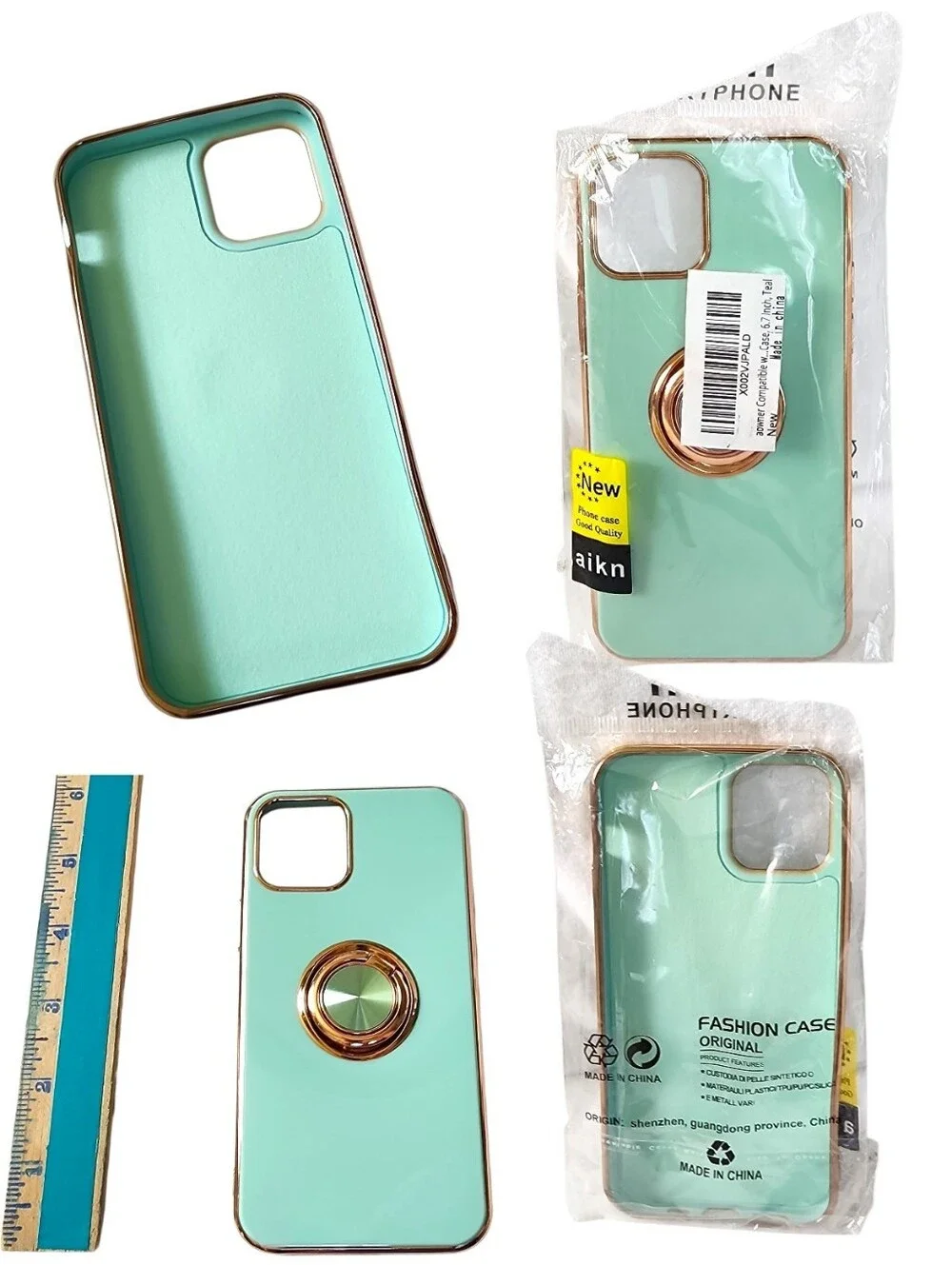 Mint Green Case With Gold Trim & Kickstand For iPhone 11